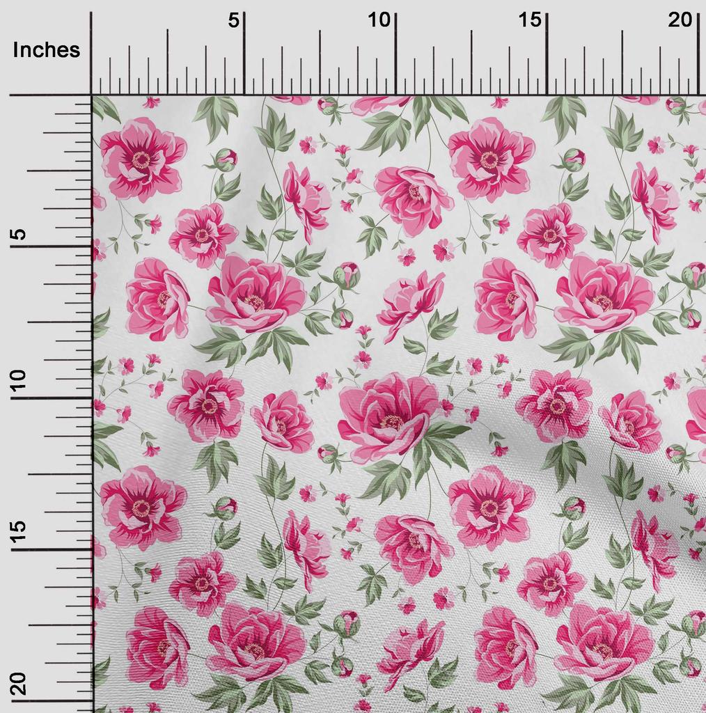 oneOone Cotton Flex Fabric Leaves & Peony Floral Print Fabric By The Yard 40 Inches