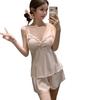 Ice silk suspender shorts pajamas women's summer sexy pure wind girl loungewear suit with chest pad silk pajamas