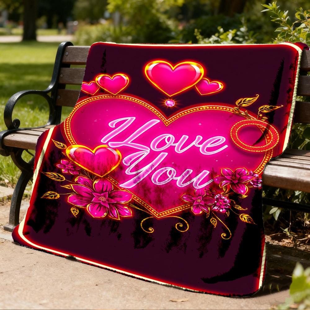 1pc Love You Card Outdoor Flannel Blanket , Machine Washable Perfect Gift for Birthday , Holiday Travel Accessory , Durable Material