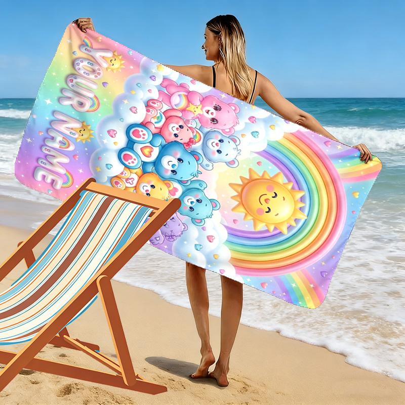 Name Custom CARE BEARS Print Beach Towel, Large Soft Quick Dry Towel for Beach Camping Swimming