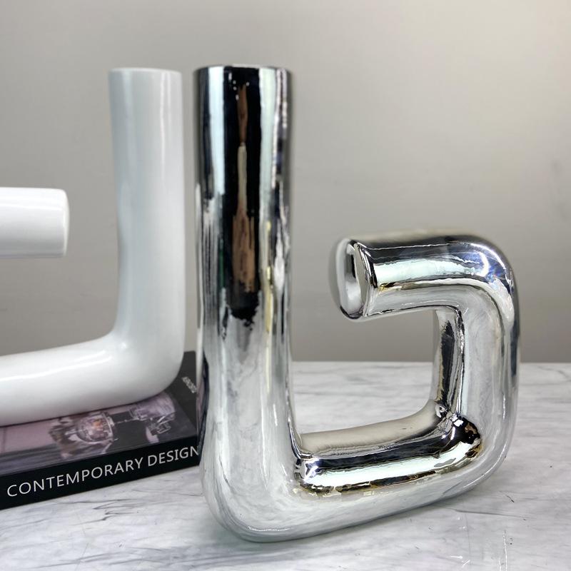 Light Luxury Electroplated Elbow Ornaments Vase Creative Twisted Flower Utensils Model Room Living Room Coffee Table TV Cabinet Decoration Furnishings