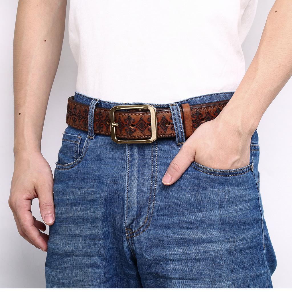 Curea Bărbați Cataramă cu Pin din Cupru Îngroșată Piele de Vacă Stratul Întâi Bărbați Piele Retro Gravată Export Casual Pantaloni Curea Locomotivă Bărbați