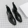 Britische Stil kleine quadratische Zehenpartie Chelsea Boots, Herren Mittelhohe Stiefel, Personalisierte Schwarze Lederschuhe, High-Heeled Martin Boots