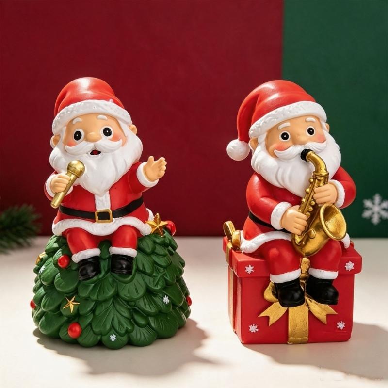 Christmas Figure with Santa Theme for Desk Shelf Hallway and Window Display Holiday Gift Accent Indoor Home Use