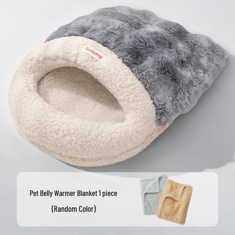 Cozy Semi-Enclosed Cat & Dog Sleeping Bag Bed - Winter & All-Season Use