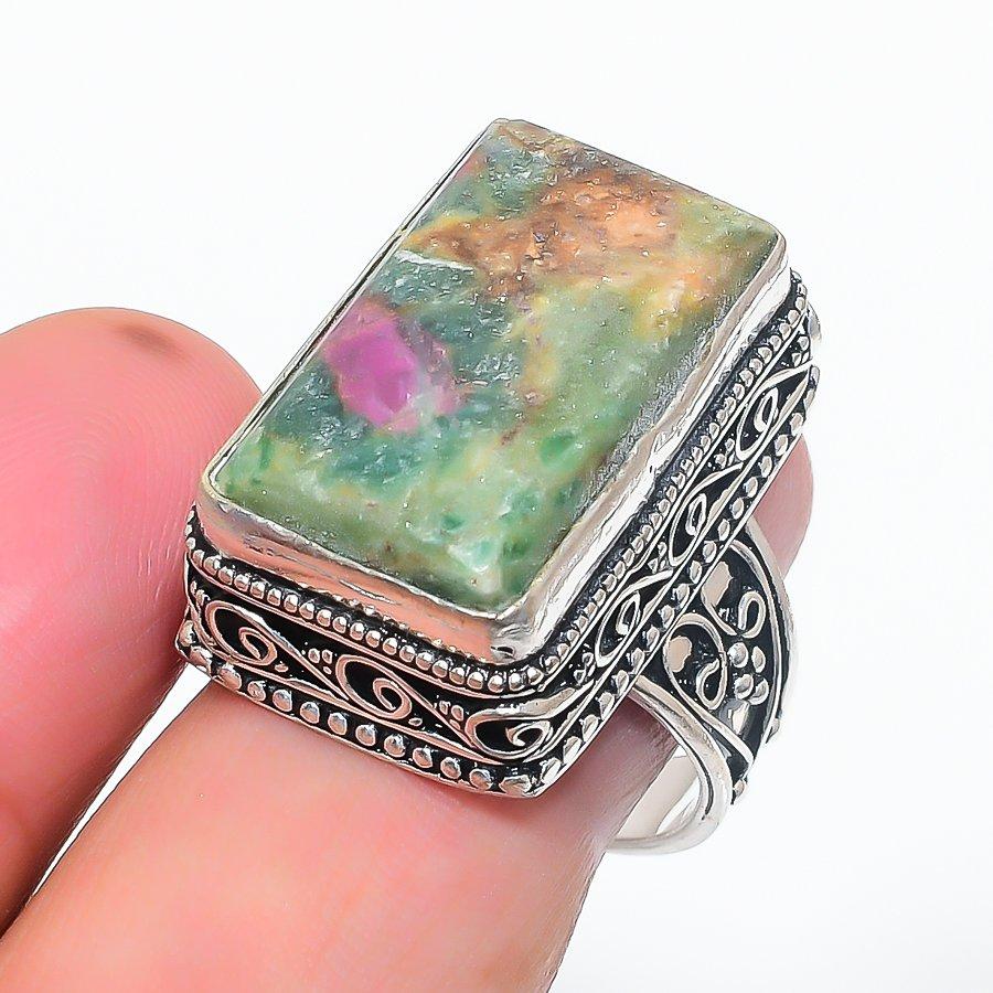 

Кольцо из стерлингового серебра 925 пробы с натуральным рубином и фукситом, размер 9 G3y87