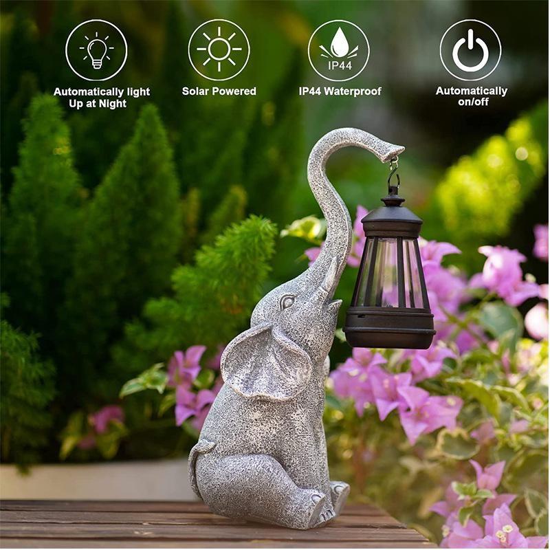 Vanntett Utendørs Solcelle Hagebelysning Elefant Hengende Lampe Dekorasjon Dyr Resin Håndverk Hage Gård Plen Lampe