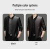 Men's High-End Genuine Sheepskin Leather Jacket, Business Casual Stand-Up Collar, Fleece-Lined for Middle-Aged.