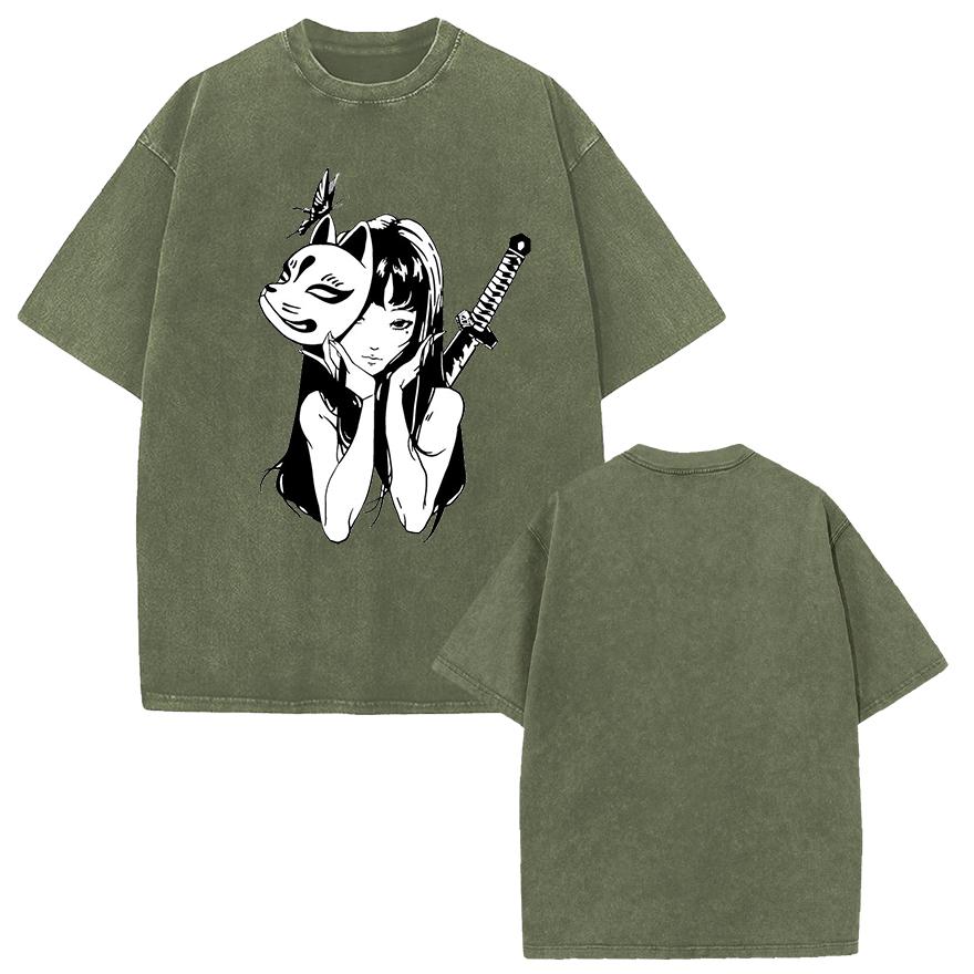 Tomie Manga Graphic Tshirt Vintage Washed Fashion Oversized T Shirt Summer Casual Short Sleeve Tees Cotton Men Women Clothing