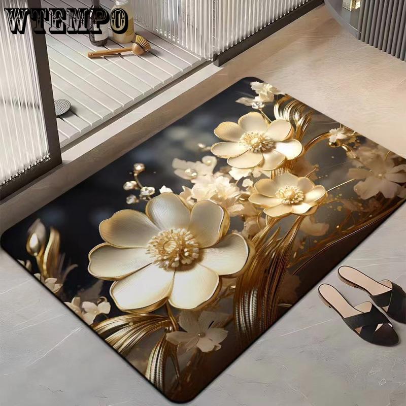 3D Flower Floor Mat Bathroom Absorbent Quick Drying Anti Slip Foot Mat Bathroom Kitchen Floor Mat