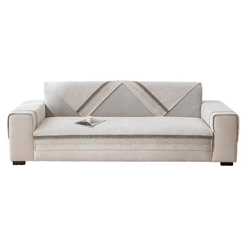 Lace Chenille Sofa Cushion Advanced Anti Slip Wear-resistant Settee Towel Pillowcase Color Blocking Living Room Sofa Dust Cover