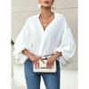 Elegante Blusa da Donna a Pois Larga con Scollo Semiaperto Top Casual a Maniche Lunghe Scollo a V Primavera Autunno Stampata Dolci Camicie Semplici da Ufficio per Signore