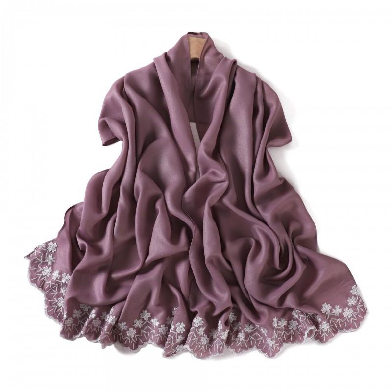 Floral Embroidered Solid Color Scarf Shawl Wrap Lightweight UV Protection Accessory Women