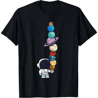 Astronaut Holding Planet Icecream BoysGirls STEM Kids T-Shirt