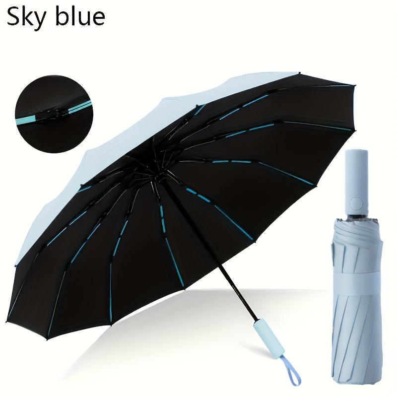 

1 шт. 60 спиц Ветрозащитный автоматический зонт с кожаным чехлом для зонта Портативный компактный складной зонт Подходит для любой погоды синий