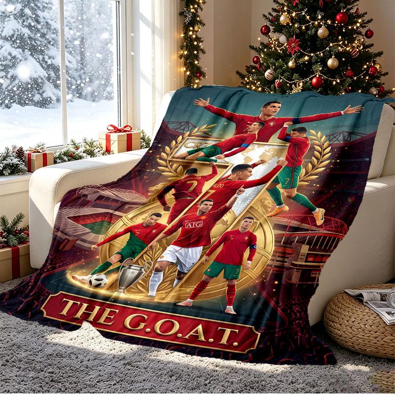 Cristiano Ronaldo Pattern Blanket for Home Decoration, Bed, Sofa, Car Travel, Camping, Suitable for All Seasons, Birthday Christmas Gift
