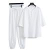 Men's Summer Cotton Linen Chinese Style Frog Button Half Sleeve Tang Suit Set
