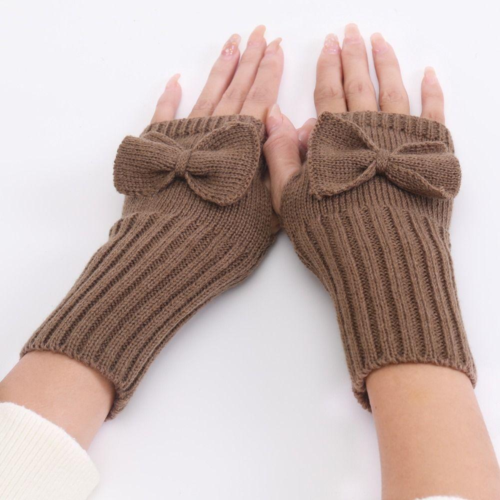 Bow Knitted Gloves Cycling Gloves Half Finger Gloves Fashion Twists Gloves  Autumn