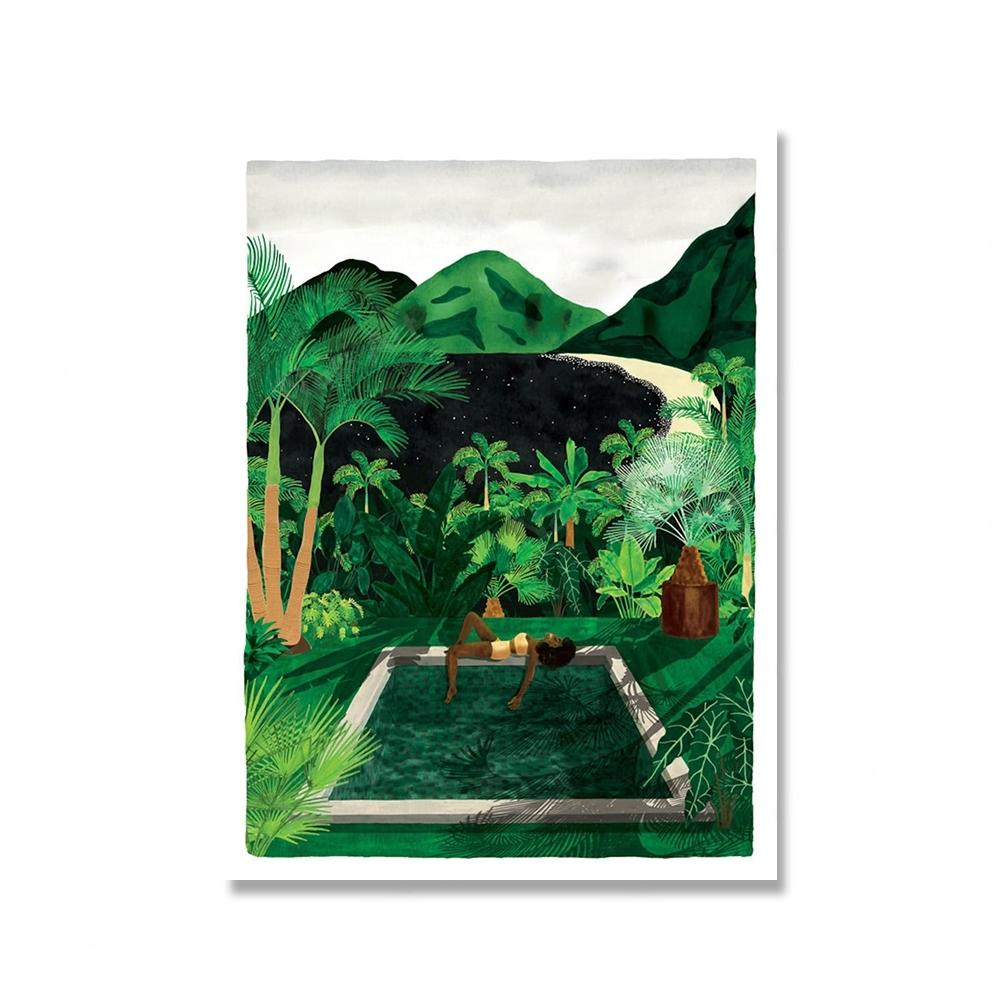 Green Botanical Porch Summer Shower Waterfall Wall Art Canvas Painting Nordic Poster And Print Picture For Living Room Bar Decor