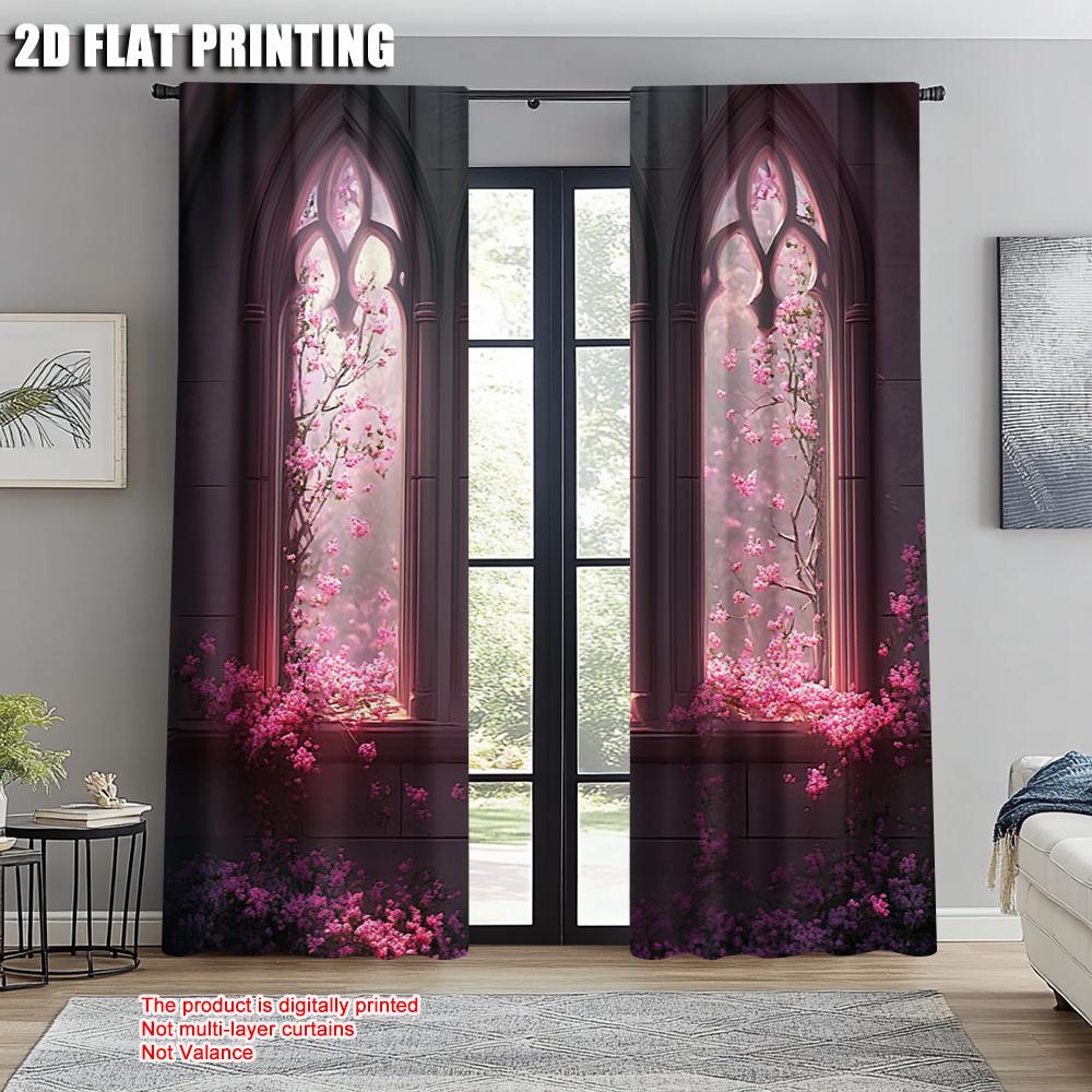 2pcs, Curtains&Drapes 2D print Gothic Fantasy Garden Versatile Fabric (without rod) Decorations For Home Use for Various Rooms,
