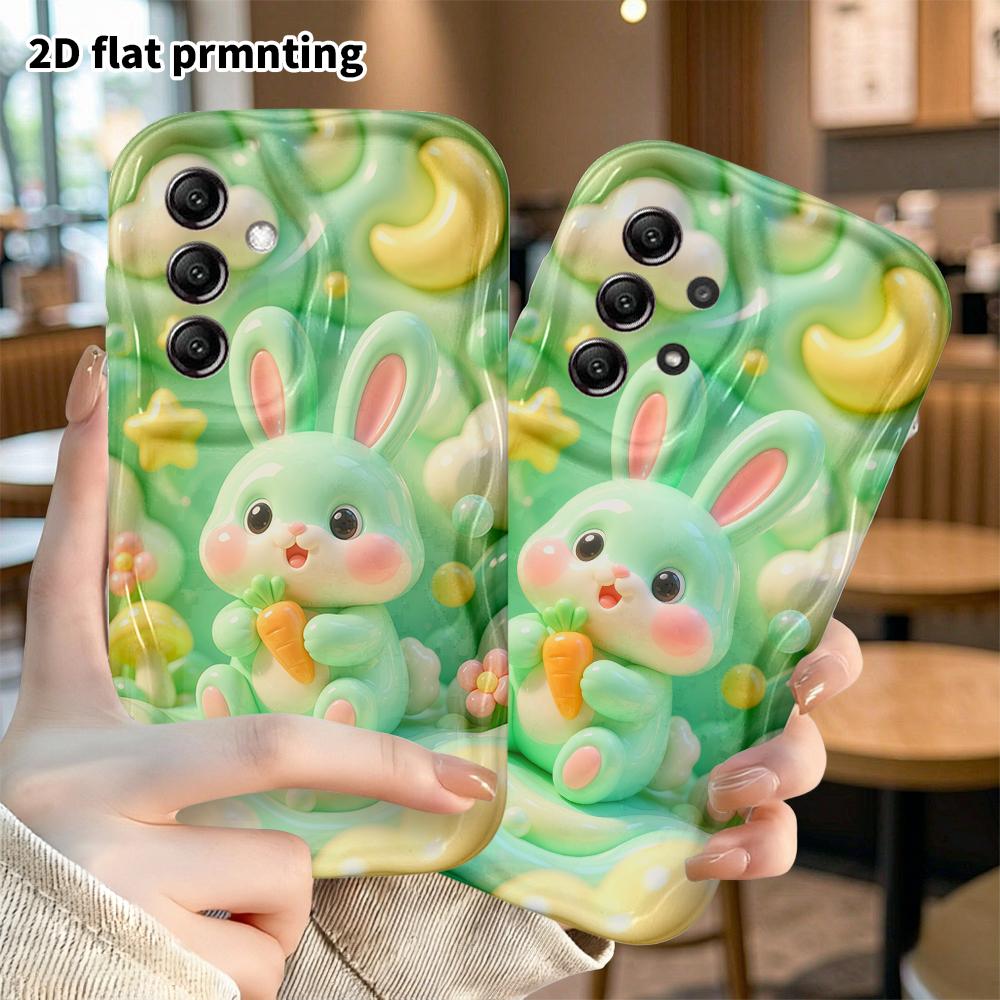 Phone Case: 2D Flat, Suitable for Samsung Galaxy A34 A35 M05 M06 S20 S22 S21 FE Plus 5G Protective Case, Mint Green Little Bunny, Perfect Holiday Gift