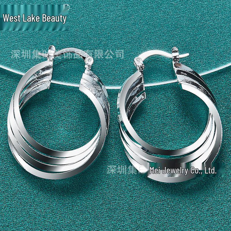 

Серебряные нерегулярные серьги-каффы с несколькими кольцами для женщин от West Lake Beauty Jewelry