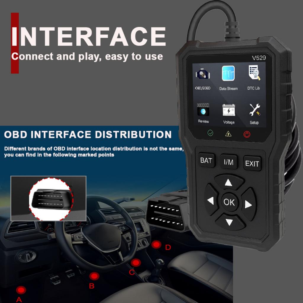 2025 New Car OBD2 Scanner Diagnostic Tool Code Reader Full OBDII Diagnostic FOXSUR V529 Battery Voltage Test Real time Data