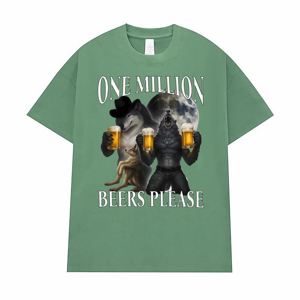 Gym One Milion Beers Wolf Meme T-Shirts Cringe Werewolf Meme Edgy Dark Humor T Shirts Men Women Fashion Casual Oversized T Shirt 4XL