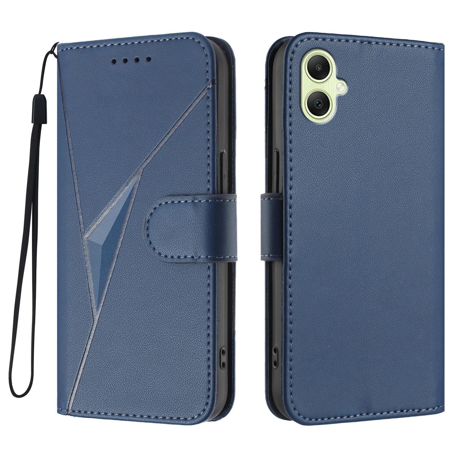 

For Samsung Galaxy A07 Case Triangle Imprint Leather Phone Cover with Lanyard Royal Blue