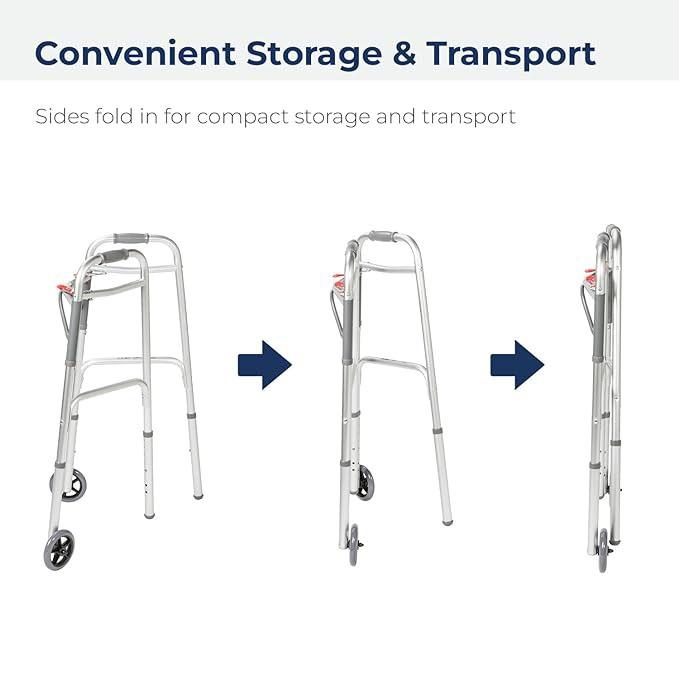 Heavy-Duty Folding Walker with Wheels for Seniors, Adults, Medical Walker, Bariatric Walker,Extra Wide Front Wheel Walker