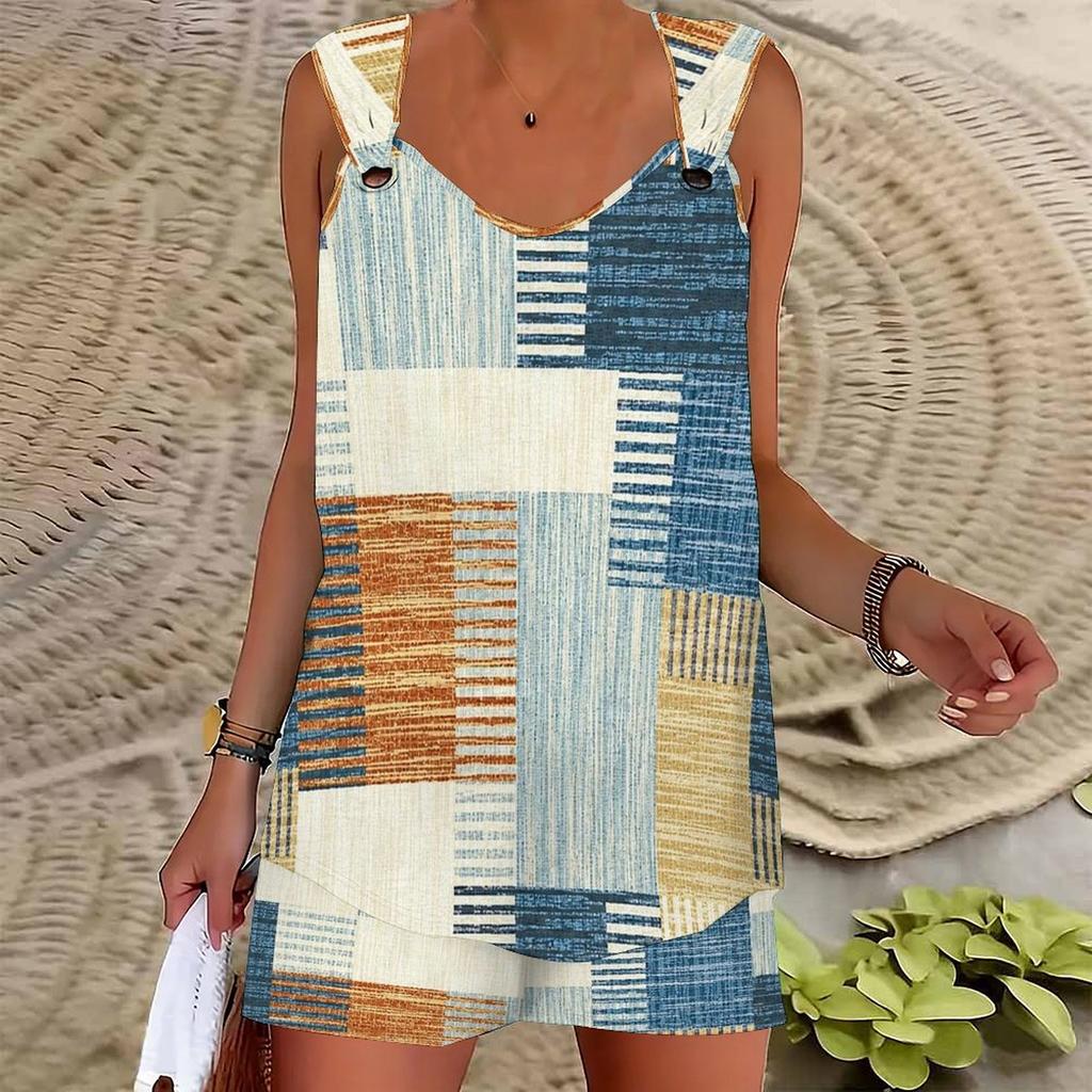 Women Plus Size Red Plaid Printed Sleeveless V Neck Ring Strap Tank Top And Pocket Shorts Two Piece Set