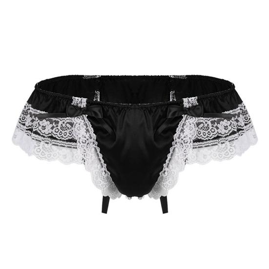 Low Waist Elastic Waistline Bowknot Decor U Convex Men Briefs Sexy Sweet Crochet Lace Stitch Nightclub Panties