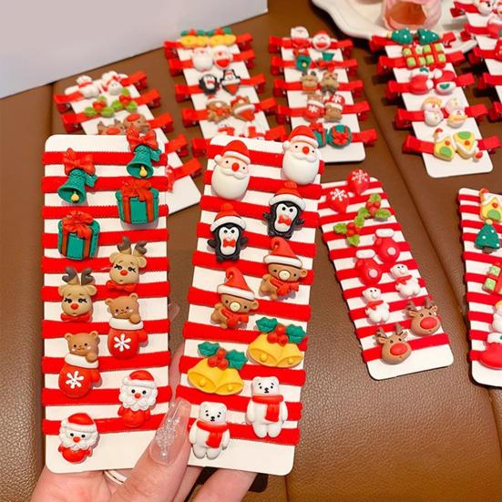 10Pcs Girls Hair Pins Snowman Snowflake Santa Claus Christmas Themed Hair Rings Ponytails Buns