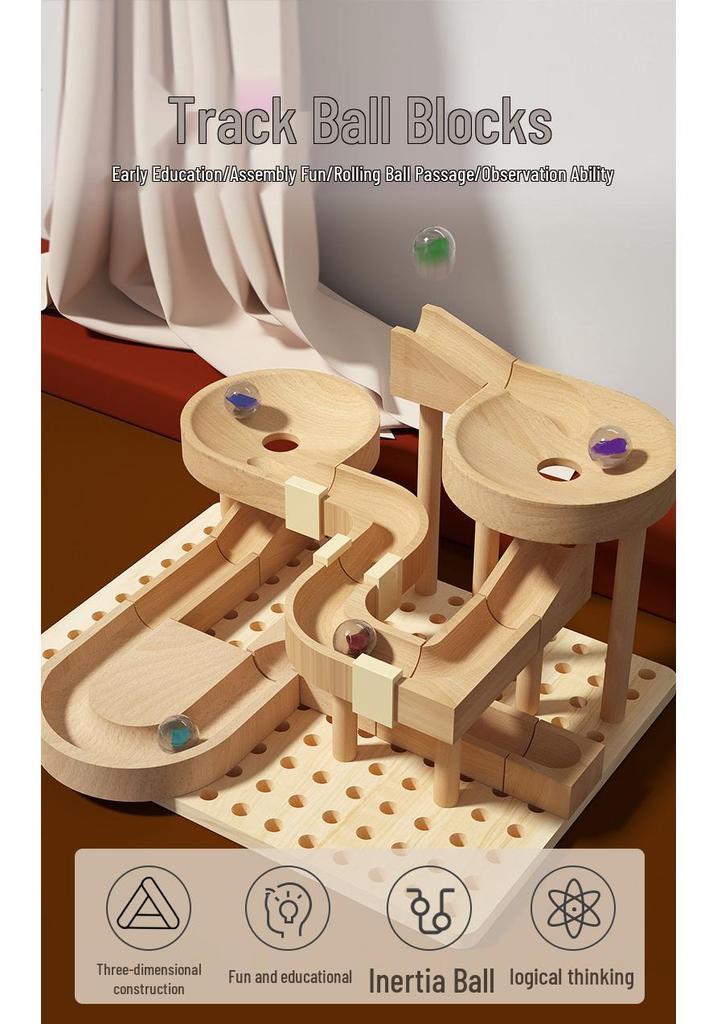 Kids' Educational Wooden Marble Run Toy: Assemble Track for Intelligence Development