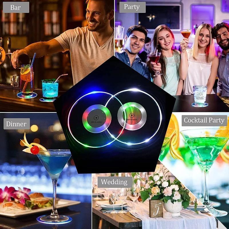 LED Leuchtender Untersetzer Flaschenaufkleber Tischset, Bunter Blinkender Lichtring für Bar Nachtclub Party Stand Getränkedekoration
