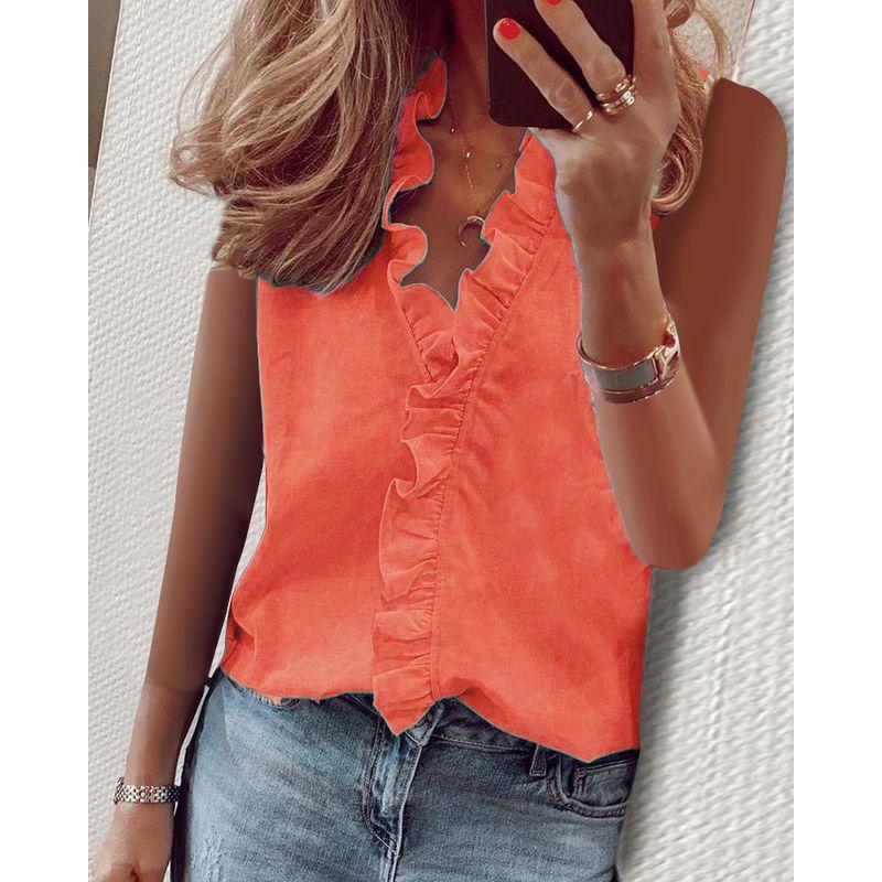 Long-Sleeved Ruffled Shirt for Women Long Sleeves Ruffles V-neck Shirt Shirt