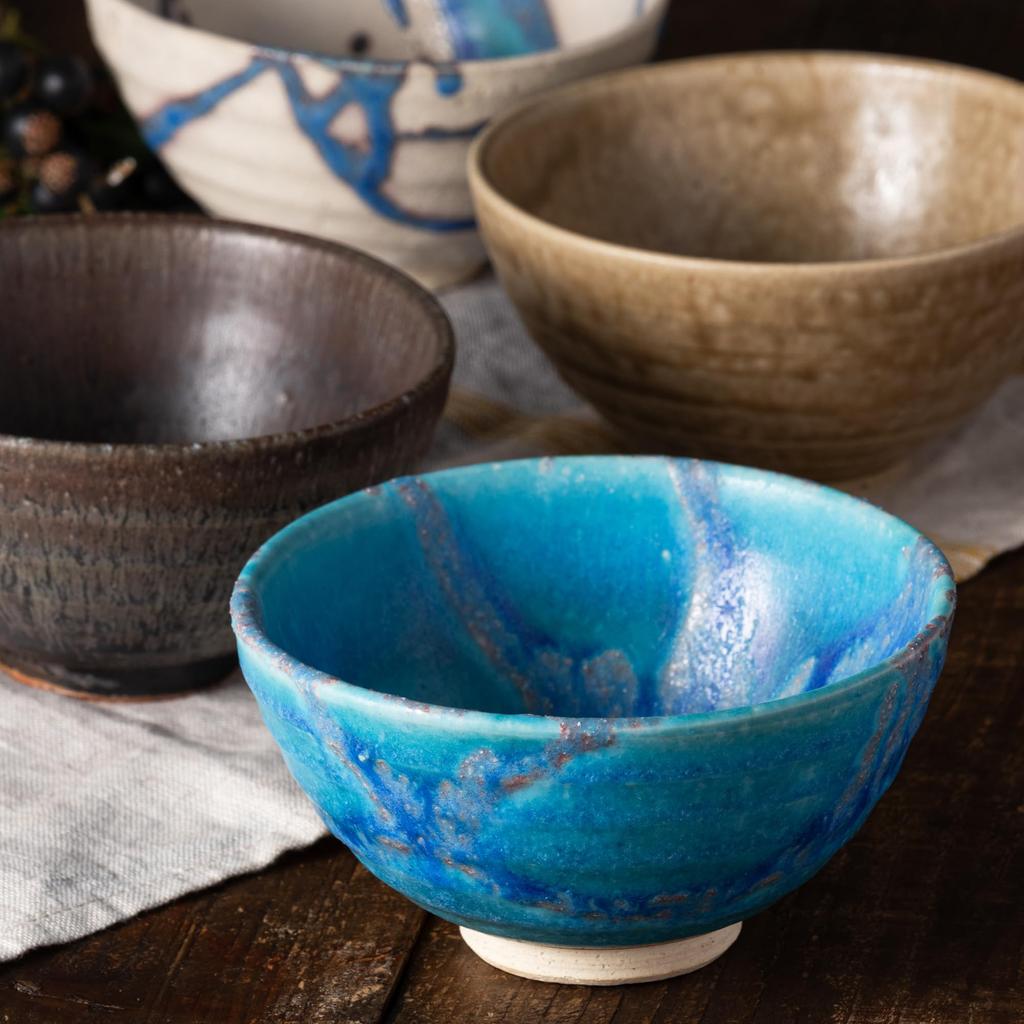 Marui Seito Shigaraki Ware Hechimon Rice Bowl, Diameter 11cm, Dew Grass Blue, MR-3-4538