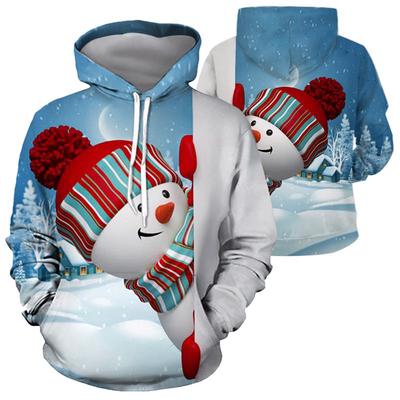 Kawaii Blue Snowman Women Fashion Casual Hooded Pullover Sweatshirt Tops