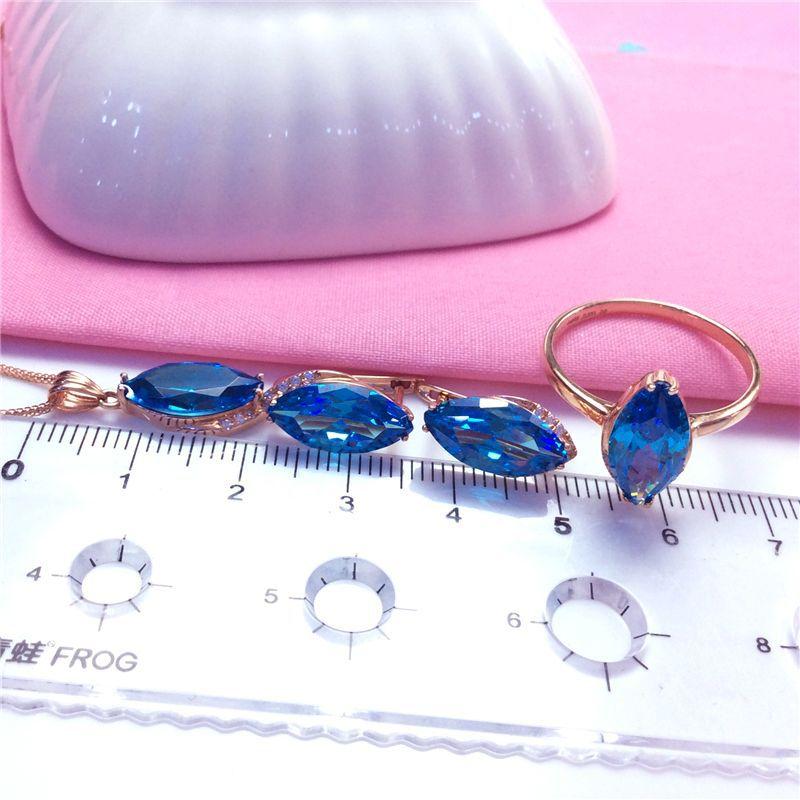 Exquisite Russian 585 Purple Gold Fashion Light Luxury Horse Eye Pointed Earrings Fashion Rose Gold Plated Blue Stone Earrings