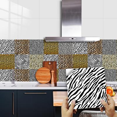 10ks Zvířecí kůže Leopard Zebra Vzor Dlaždice Samolepka Kuchyně Anti-olej Skříň Domácí Dekor Samolepící Keramika Umělecká Tapeta