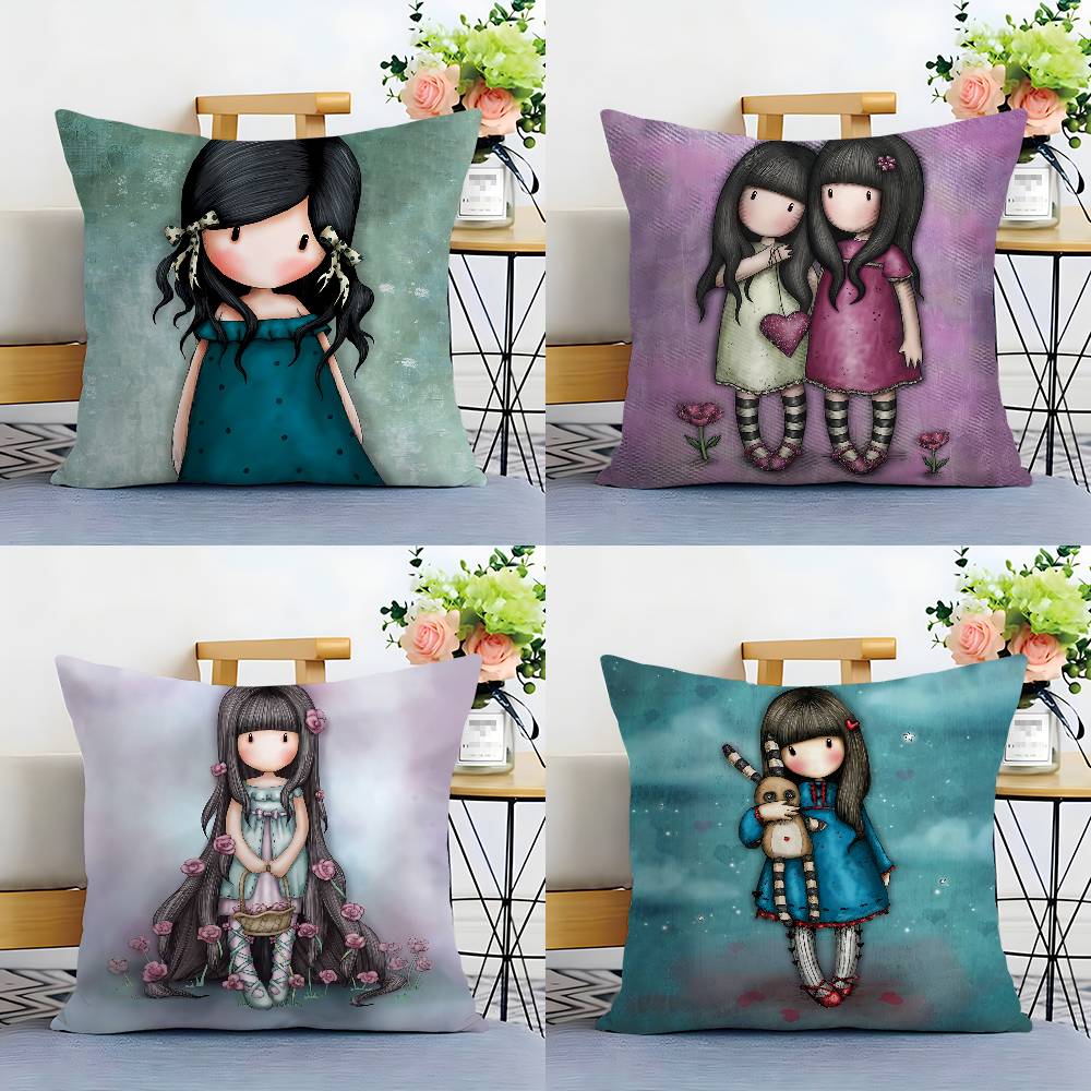 Kawaii Girl Santoro Gorjuss Pillow Case Square Double‑Sided Print Cushion Case For Sofa Home Bedchamber Decor Gift