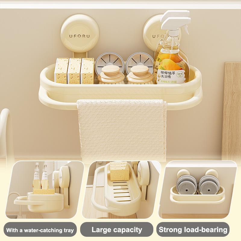UFORU Kitchen storage rack sink cloth drain rack sponge scrub hand liquid free punching suction cup plastic storage rack