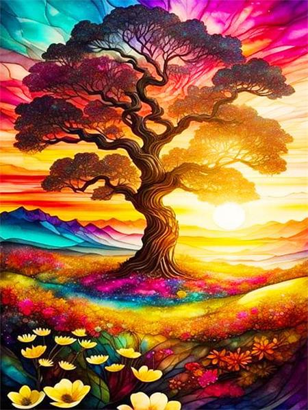 Diamond Art Painting Tree Fantasy Full Square Round Embroidery Mosaic Colorful Landscape Home Decor