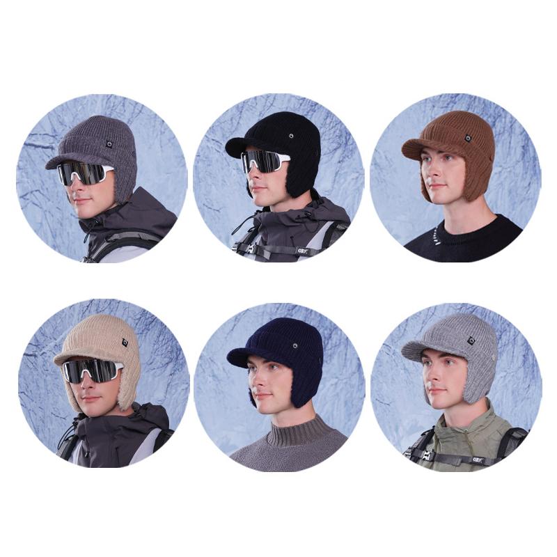 Winter Ohrenschutzkappe Herren Kältefest Warm Gestrickte Baseballkappe Outdoor Reiten Fleece Mütze