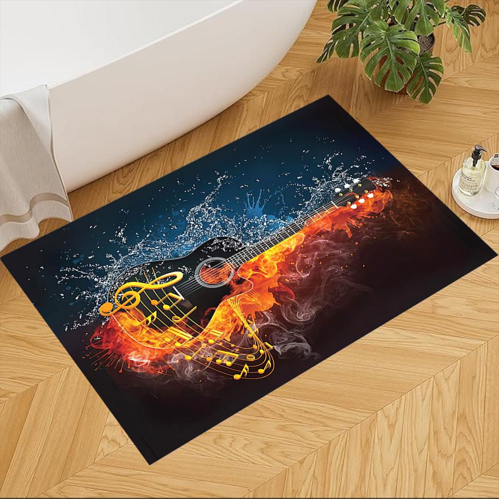 Electric Fire Guitar Fusion Non-Slip Home Carpet Design for Office Decor Living Room Bedroom Gift