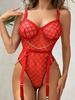 Lingerie perspective mesh sexy halter high waist onesie metal lingerie set
