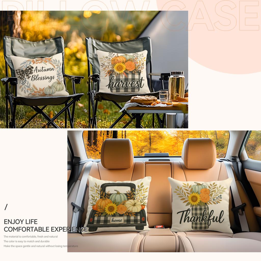 4Pcs/Set 45X45Cm Thanksgiving Retro Pumpkin Flowers Pillowcase Bedroom Sofa Living Room Cushion Cover 100% Polyester Home Decor