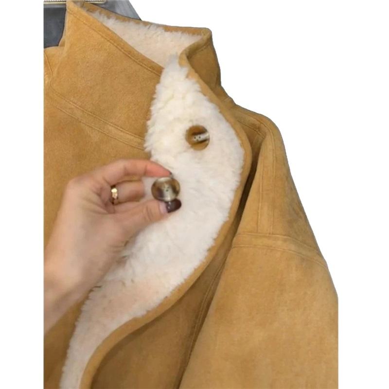 Women's Suede Lamb Fur Fur One-piece Short Jacket Warm Stand Up Collar Autumn And Winter Styles
