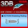 Bass Lure 3DB Crank Square Bill Floating 60mm Matte Translucent Red Crawfish YO-ZURI 1.5 Color