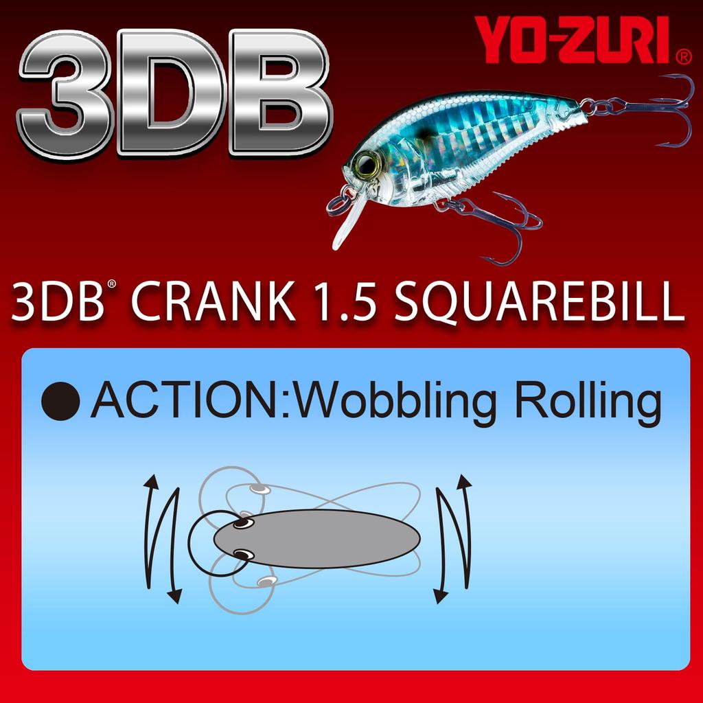 Bass Lure 3DB Crank Square Bill Floating 60mm Matte Translucent Red Crawfish YO-ZURI 1.5 Color